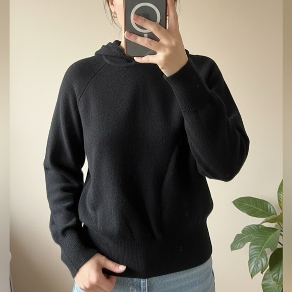 THAKOON Black Extra Fine Merino Wool Blend Knit Pullover Hoodie